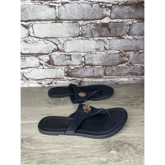 Tory Burch Jole Navy Blue Thong Tumbled Leather Sandals Women’s Sz 6.5M US/37EU - Picture 4 of 16